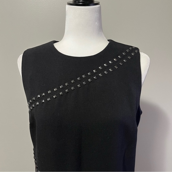 Michael Kors Sleeveless Mid Length Sheath Black Dress Studded Accents - Picture 3 of 11